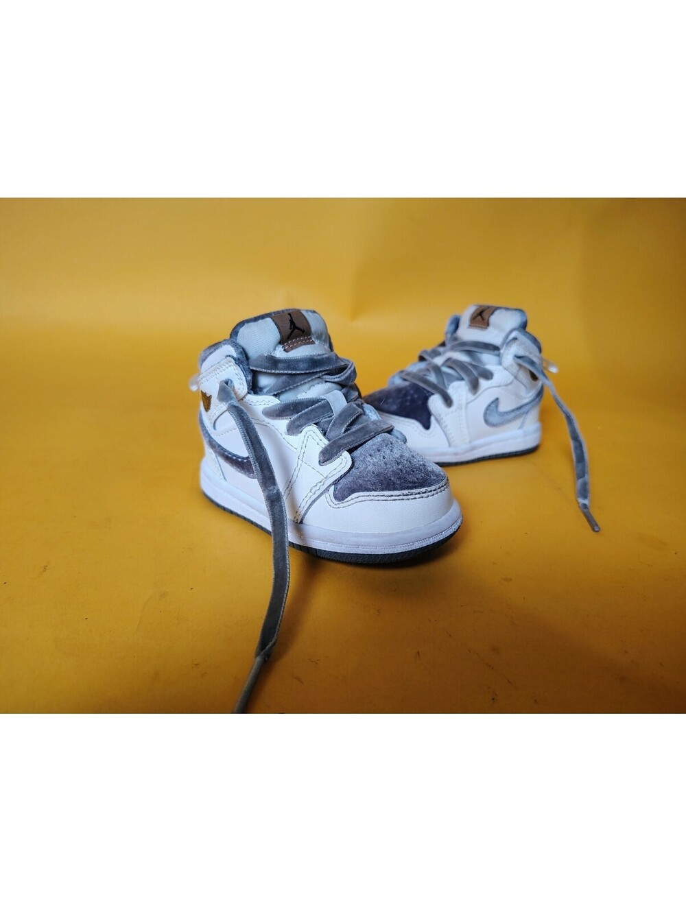 Jordan 1 Mid SE TD Velvet Pewter Grey Toddler Shoes Size 4C Ribbon FB9898-100